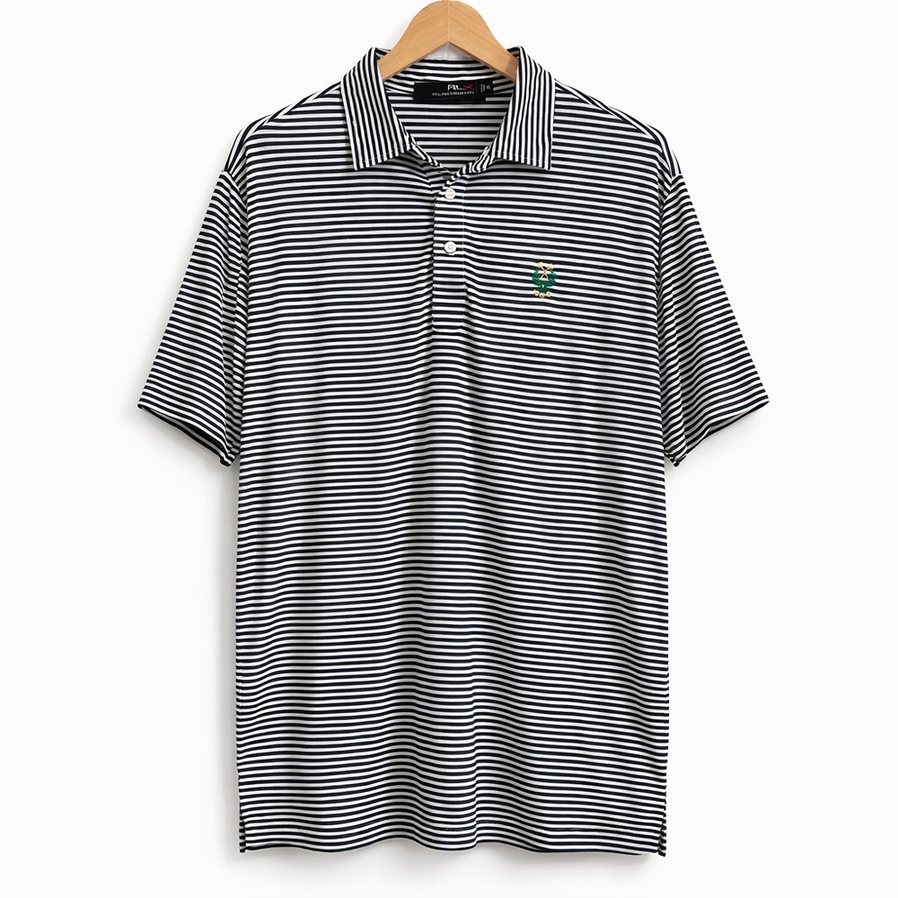 RLX Ralph Lauren Performance Polo Shirt Men’s XL Long Navy White Striped Golf